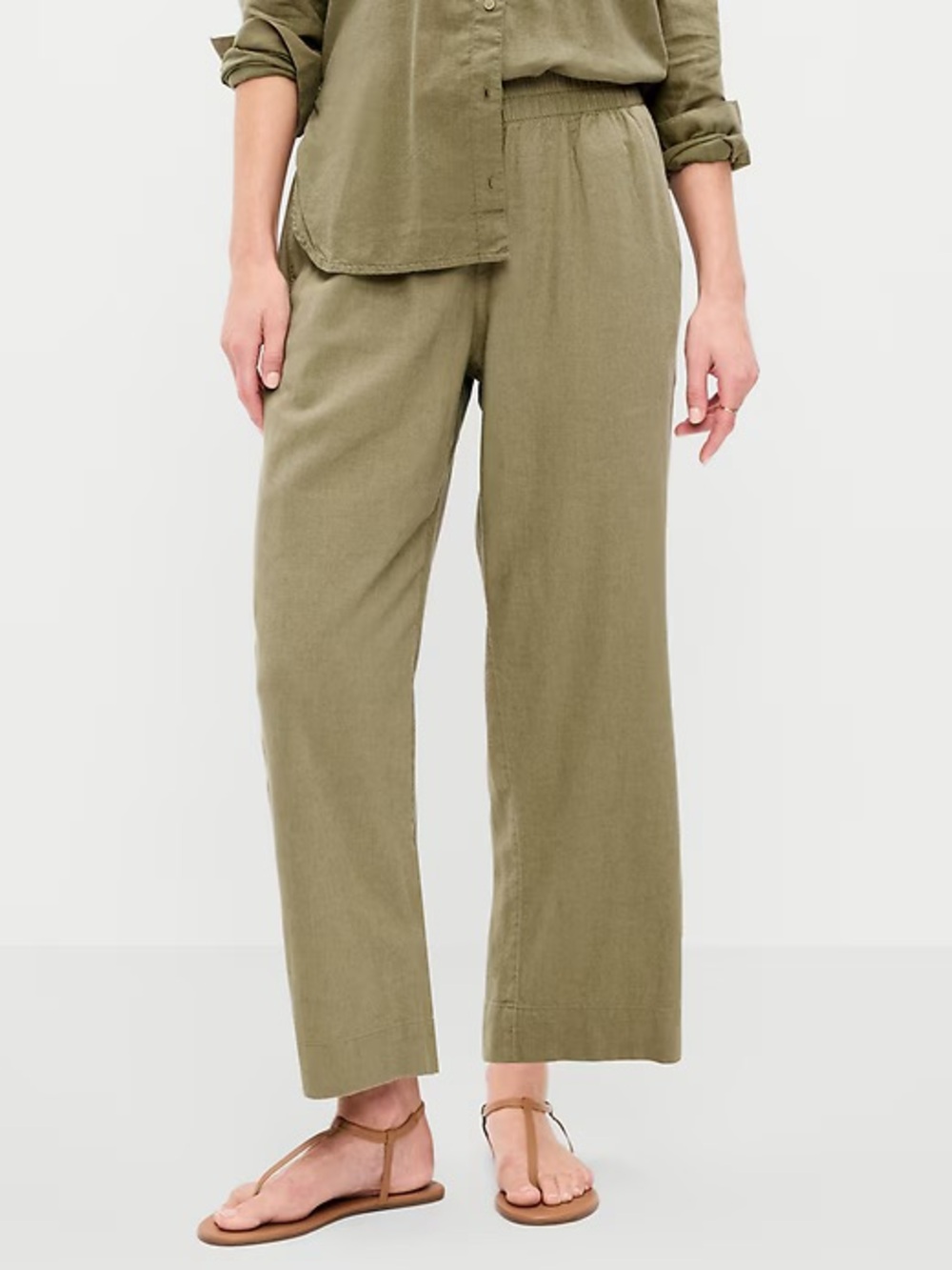 Old Navy High-Waisted Linen-Blend Wide-Leg Pants NWOT Large Tall - Picture 2 of 8